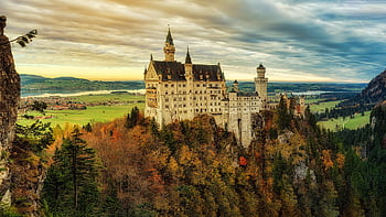 castle, bavaria, autumn, clouds, fairy Tale, nature, fairy, light, travel, germany, neuschwanstein