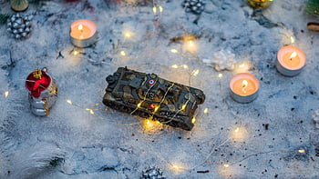 christmas, hotchkiss H35, tealights, fairy Lights, nature, snow, advent, winter, decoration, miniature, hobby