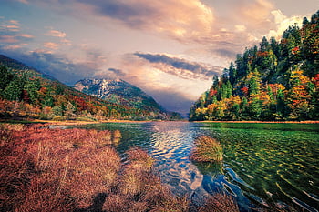 jezero, hory, Příroda, voda, pohoří, venkov, scenérie, scénický, vysokohorský, Jezero Bergsee, Německo