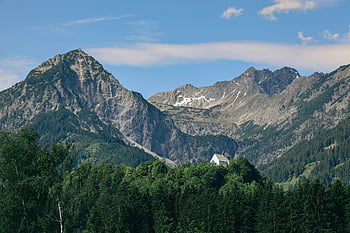 alps, architecture, building, mountain Village, mountains, castle Church, green, church, landscape Photo, landscape Photography, nature