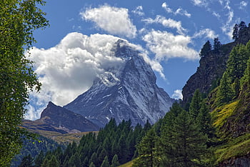 matterhorn, mountain, switzerland, zermatt, alps, nature, summit, snow, clouds, landscape