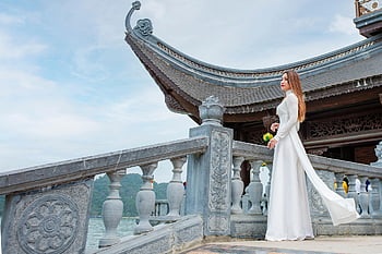 woman, model, portrait, ao Dai, white Ao Dai, traditional Dress, pose, style, fashion, posing, young Woman