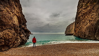 Torrent de Pareis, mallorca, zimní, prázdnin, turista, osamělý, moře, štěrk, Příroda, Skála, mezník