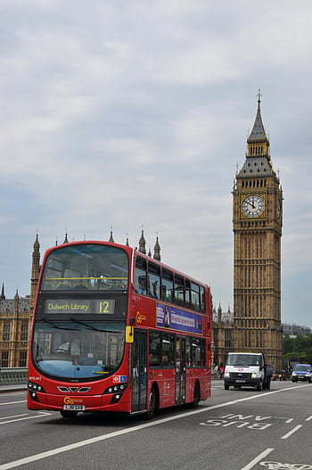 Londýn, big ben, Dvoj patrový autobus, červený autobus, Klasická londýnská scéna, zatažený den, silnice, cestovat, slavný orientační bod, panoráma města, Spojené království