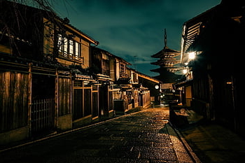 alej, ulice, domy, budov, pět příběh pagoda, noční výhled, staré Město, gionu, kyoto, Japonsko