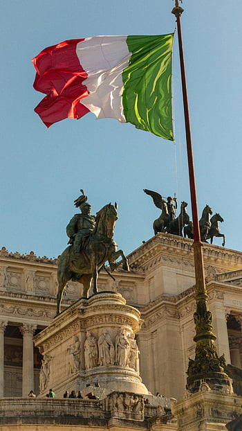 italská vlajka, památník emmanuela II, Řím, stožár, sochy, národní hrdost, Itálie, památník, jezdecká socha, architektura, cestovat