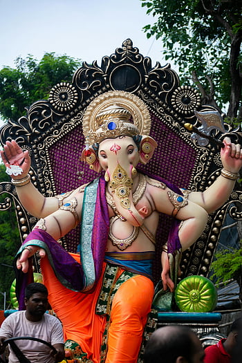 Kannamwarnagar Cha Sukhkarta 2023, ganesh idol, Festival Ganesh Chaturthi, mumbai, Indie, Barevný Ganesh, Náboženský festival, hinduistické božstvo, tradiční oslava, kulturní akce, zdobený idol