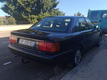 audi, a6, 1995, autó, chalon sur saone, 2.4, 165 HP, hátsó nézet, rendszámtábla, fák, kék furgon