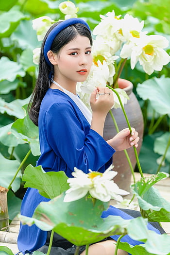 woman, model, ao Dai, style, traditional, beauty, camisole, lotus