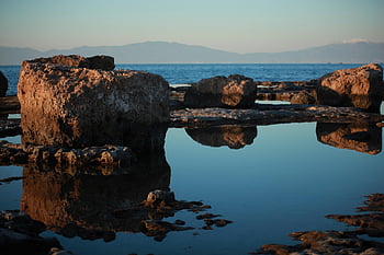 nature, rocks, outdoors, sea, ocean, blue, brown, rock Pool, manzara, deniz, adam