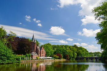 řeka, architektura, bruges, Evropa, kanál, Belgie, malebné, krajina, cestovat, loď, antický