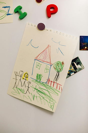 dětská kresba, Barevná kresba, dekorace ledničky, hračková písmena, magnety, pohlednice, rodinná kresba, dům kreslení, Dítě Art, magnety na ledničku, Sbírka pohlednic