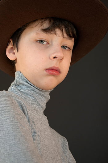 garçon, adolescent, arrogant, chapeau, Col roulé, fier, ancien, portrait