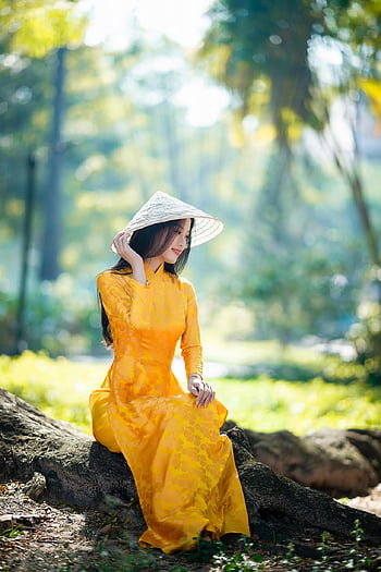 ao Dai, fashion, woman, vietnamese, yellow Ao Dai, vietnam National Dress, traditional Costume, traditional, beauty, beautiful, girl