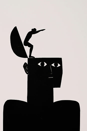 Symbolsk kunst, abstrakt kunst, Silhouette diver, Åbent hoved, fantasi, tanker, ideer, Kreativt udtryk, kunstnerisk repræsentation, konceptuel kunst, surrealisme