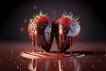 cioccolato, fragole, dolce, cibo, anabbagliante, fuso, fresco, frutti di bosco, coperto, rosso, sfondo