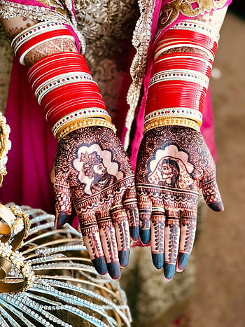 mehndi tetování, Svatební ruce, design henny, náramky, detailní záběr, Složitá henna, zdobené ruce, Tradiční svatební, henna umění, svatební henna, Červené náramky