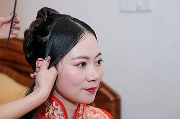asian Bride, makeup, applying Makeup, wedding Preparations, chinese Bride, girl, woman