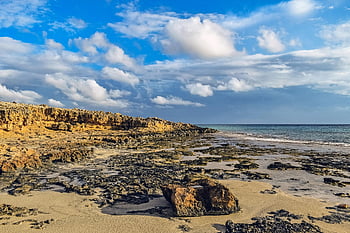 skaliste wybrzeże, morze, plaża, niebo, chmury, Natura, krajobraz, ayia napa, Cypr, podróżować, badanie