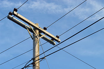 power lines sky, blue, clouds, communication, day, distribution, electrical, electricity, energy, engineering, high