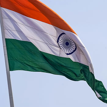 Indian flag, sky background, national flag, waving flag, clear blue sky, Indian national flag, majestic flag, flag pole, tricolor flag, Ashoka Chakra, wind blowing