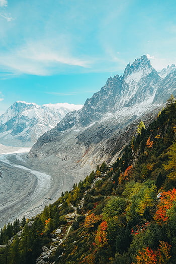 Ai generováno, chamonix, hora, Francie, ledovec, stromy, Příroda, krajina