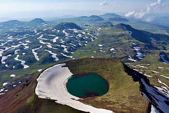 letecký pohled, pohoří, zasněžené hory, provincie kotayk, Arménie, dechberoucí fotografie, letecké fotografie, horské krajiny, přírodní scenérie, Pohled na vysokou nadmořskou výšku, Sopečné kráterové jezero