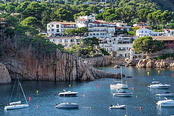 Boote, Meer, Hafen, Cliff, Natur, Küste, Stadt, Dorf, Landschaft, Felsen, Häuser, girona