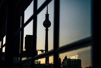 Berlín, televizní věž, silueta, město, budova, architektura, městský