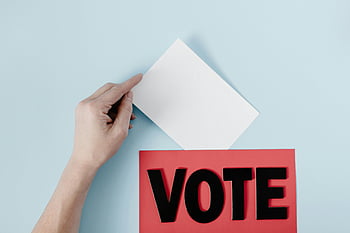 vote, ballot, red box, hand, blue background, voting, election, casting vote, political, democracy, participation