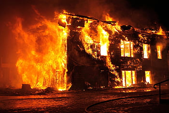 Burning Flame, Building on Fire, dramatic nighttime scene, house engulfed in flames, Tulan, Russia, fire, flames, nighttime fire, house fire, dramatic fire scene