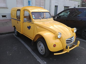 Citroen, 2cv, Camionnette, la poste, Chalon sur Saone, amarillo, vendimia, coche, entrega, vehículo, Francia
