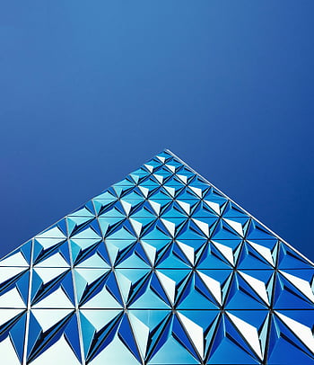Silver Diamond Wallpaper, modern architecture, geometric glass panels, clear blue sky, striking image, architectural design, glass reflections, contemporary design, blue sky reflection, geometric patterns, modern building