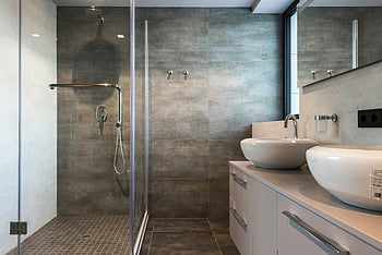 lavandino in ceramica, cassetto, cabina doccia, bagno elegante, doccia in vetro, Finiture eleganti, bagno moderno, lavandini bianchi, interno del bagno, design contemporaneo, infissi da bagno