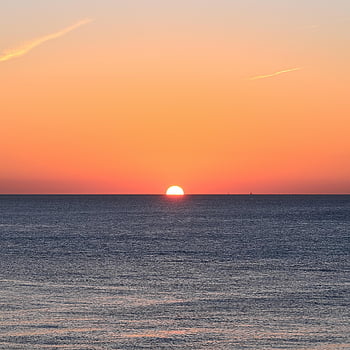 sunset, sun, sea, horizon, sky, sunlight, sunrise, dawn, dusk, ocean, water