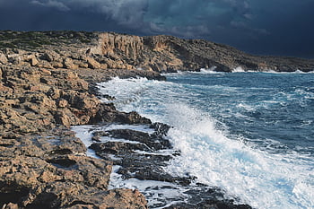 mare, isola, clima tempestoso, giornata nuvolosa, costa, costa rocciosa, natura, paesaggio, oceano, cavo greko, Cipro
