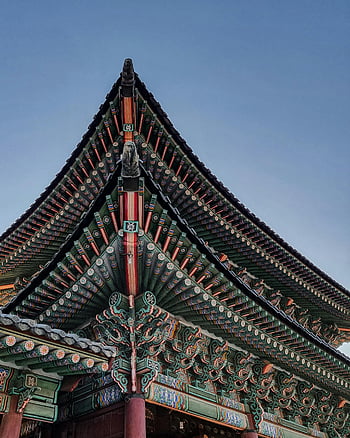gyeongbokgung paleis, sierlijke dakranden, Traditionele Koreaanse architectuur, seoel, gedetailleerde weergave, Koreaans paleis, historisch gebouw, cultureel erfgoed, oude architectuur, dak ontwerp, decoratieve elementen