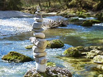 stones, tower, cairn, stacked Stones, water, flow, meditation, balance, wellness, relaxation, harmony