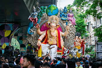 Bal Ganesh Cha Ballaleshwar, Ganesh Chaturthi, Lord Ganesha, Mumbai, India, large statue, parade, festival, religious celebration, cultural event, crowd