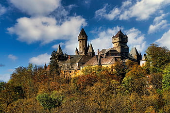 hrad, architektura, krajina, Německo, budova, hesse, Zajímavosti, pohádka, podzim, stromy, Příroda