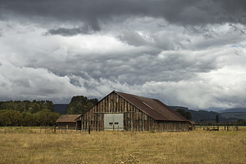 old barn farm, agriculture, building, clouds, countryside, farming, farmland, field, grass, landmark, landscape