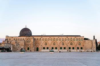 mešita al-aqsa, Jeruzalém, západ slunce, Fasáda mešity, islámské architektury, nádherný výhled, historické budovy, střední východ, Náboženské místo, kopulovitá konstrukce, zelená okna