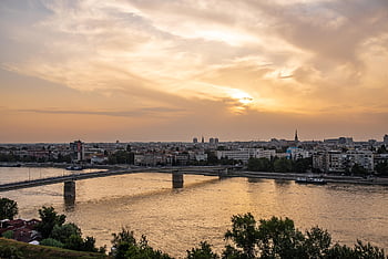 river, sunset, evening, buildings, urban, dusk, sunlight, city, danube, architecture, cityscape