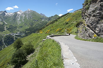 panoráma, vzdálený pohled, horských silnic, hory, modrá obloha, dovolená, cestovat, užívat si, turistů, mimo, skvělý