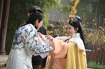 gente, feliz, Hanfu, mujer, tradicional, cultura, chino, disfraz, risa