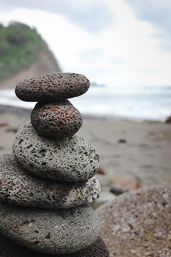 volcano Rocks, cairn, beach, lava Rocks, shore, bay, coast, rocks, nature, ocean, stacked Stones