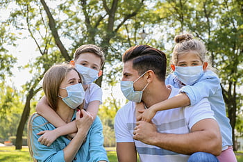 famiglia, viso, maschera, bambino, madre, influenza, protettivo, virus, pandemia, insieme, Salute