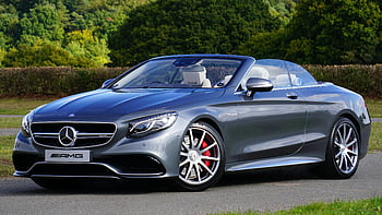 Mercedes-Benz, AMG, gray, convertible, luxury, car, outdoor, greenery, sleek, parked, coupe