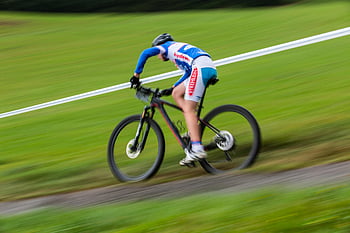 cyklista, horské kolo, sjezd, vysoká rychlost, venku, závody, sport, akce, rychle, hybnosti, pohyb