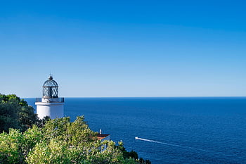 moře, maják, horizont, Příroda, scenérie, voda, krajina, modré moře, nebe, vegetace, loď